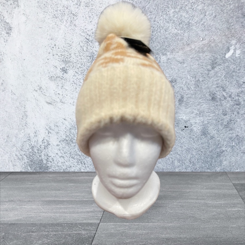 Justin & Taylor Inc Ivory and Tan hat with Cream Pom Pom. NWT